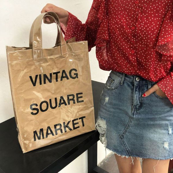 春新作 ビニールコーティング マルシェバッグ トートバッグ ペーパーバッグ スクエア型 ロゴデザイン Claの通販はau Pay マーケット ジーンズ専門店 クラシカルエルフ