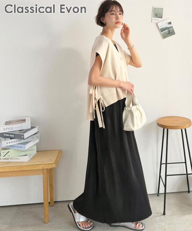 クラシカルエルフ夏新作 Classical Evon ワンピース レディース ニットベスト ストレート 楽ちん 上品 縦ライン すっきり セットアップ ニットベスト付き カジュアル きれいめ 大きいサイズ  2026ss   ev1260621