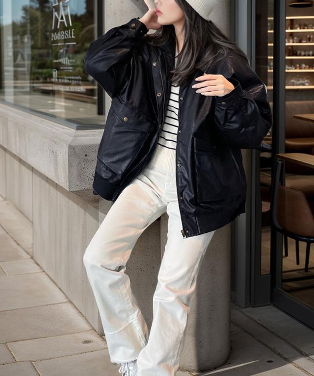 冬新作 クラシカルエルフ レディース 体型カバー《javaコラボ》アウター ジャケット フェイクレザー ヴィンテージ オーバー ブルゾン  大きいサイズ  jv1070011