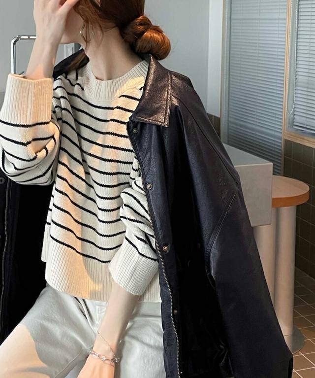 冬新作 クラシカルエルフ レディース 体型カバー《javaコラボ》アウター ジャケット フェイクレザー ヴィンテージ オーバー ブルゾン  大きいサイズ  jv1070011