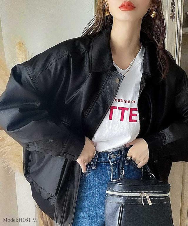 冬新作 クラシカルエルフ レディース 体型カバー《javaコラボ》アウター ジャケット フェイクレザー ヴィンテージ オーバー ブルゾン  大きいサイズ  jv1070011