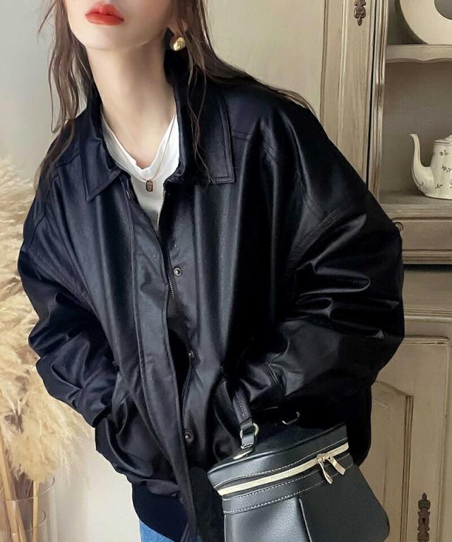 冬新作 クラシカルエルフ レディース 体型カバー《javaコラボ》アウター ジャケット フェイクレザー ヴィンテージ オーバー ブルゾン  大きいサイズ  jv1070011