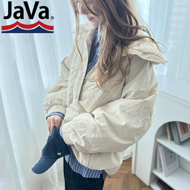 クラシカルエルフ冬新作 java ジャバコラボ アウター ジャケット レディース  裏 キルティング 配色 レトロ ハーフジップ ブルゾン ナイロン ストリート ゆるっと オーバーサイズ メンズライク 大きいサイズ 2024aw   jv1260212