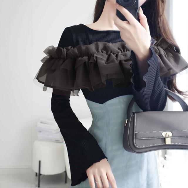 クラシカルエルフ冬新作 mily bilet ワンピース レディース フェミニン ドッキングワンピース チュールフリル シンプル 立体感 華やかな デイリーユース フレア袖 シアーチェック柄 レースアップ仕様 ハイウエスト 大きいサイズ 2025ss mi1019062