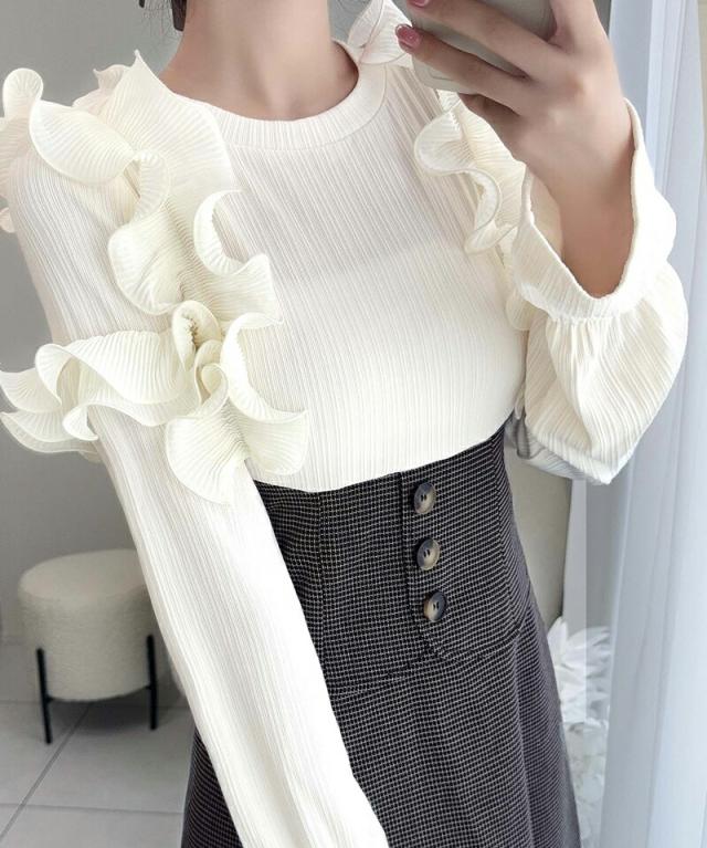 クラシカルエルフ冬新作 mily bilet ワンピース レディース プリーツ フリル 使い リブ カットソー ドッキング コルセット ワンピ スタイルアップ 高見え ロング丈 ロングシーズン 大きいサイズ  2024aw  mi1139053の通販は