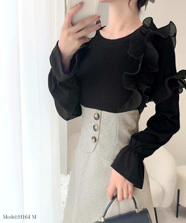 クラシカルエルフ冬新作 mily bilet ワンピース レディース プリーツ フリル 使い リブ カットソー ドッキング コルセット ワンピ スタイルアップ 高見え ロング丈 ロングシーズン 大きいサイズ  2024aw  mi1139053の通販は