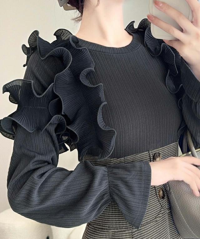 クラシカルエルフ冬新作 mily bilet ワンピース レディース プリーツ フリル 使い リブ カットソー ドッキング コルセット ワンピ スタイルアップ 高見え ロング丈 ロングシーズン 大きいサイズ  2024aw  mi1139053の通販は