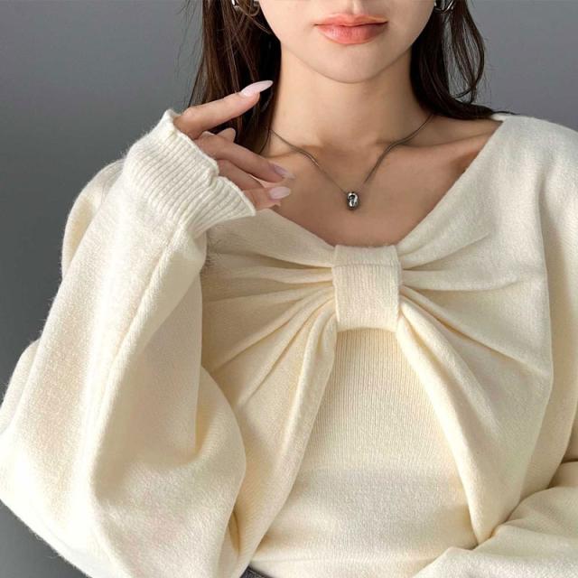 クラシカルエルフ冬新作 mily bilet トップス ボレロニット キャミソール アンサンブル レディース マルチway リボン ドルマン ガーリー オフショルダー ショート丈 大きめリボン 大きいサイズ 秋 冬 2024aw  mi1139057の通販は
