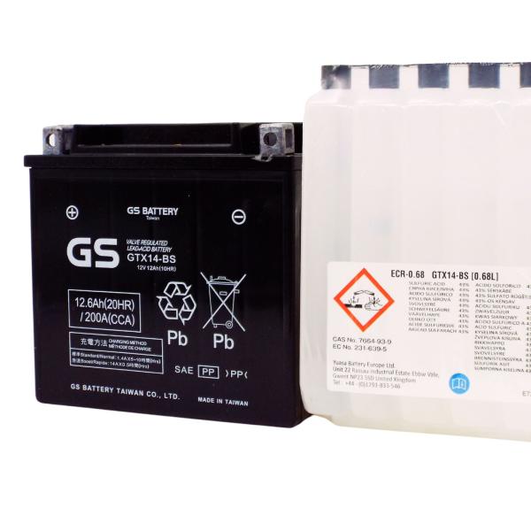 中華民国GS GTX14-BS 自動二輪車蓄電池 申し受ける済【取り替えっこ YTX14-BS FTX14-BS DTX14-BS】即当てはめる能力のある
