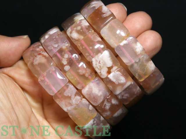 ☆高品質☆【天然石 ブレスレット】桜瑪瑙 (2A) バングル 約14x14mm