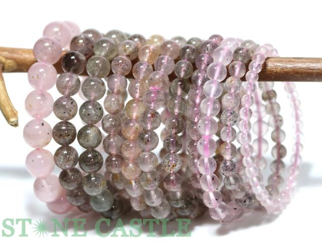 ☆特価アソート☆【天然石 ブレスレット】ガネーシュ産ヒマラヤローズクォーツ (約5〜12mm) 約9〜10本入り (約200g)