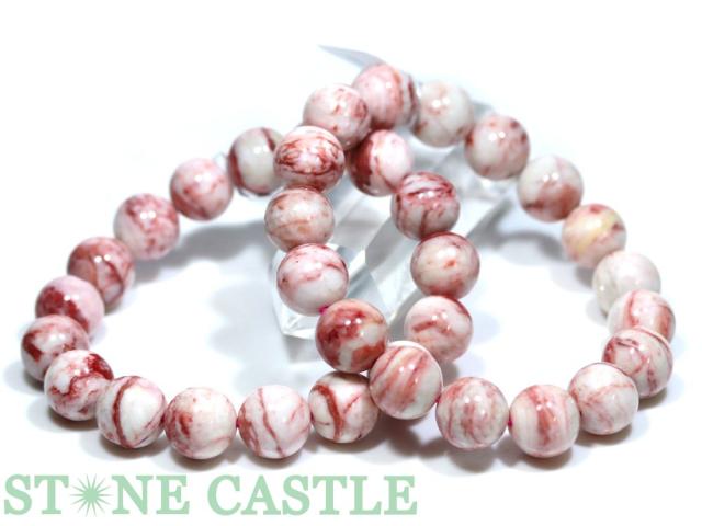 ☆高品質☆【ブレスレット】シナバー (辰砂) (白地) (3A) (約13〜13.5mm) 天然石 パワーストーン