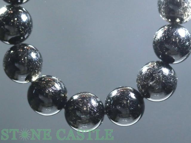 ブラック花火ルチル　天然石　ブレスレット キラキラ 花火ルチル ブラックシルバー 水晶 10mm ブレスレット 天然石
