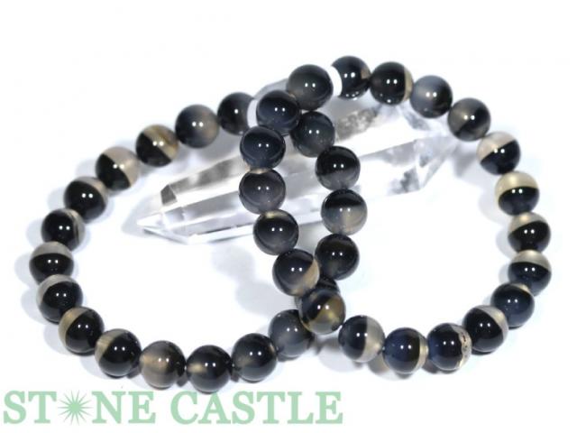 ☆高品質☆【天然石 ブレスレット】天然ブラックカルセドニーファントム (約10〜10.5mm)