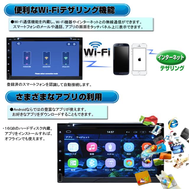 ６９０９ 車載カーナビ　 7インチCPRM対応 Android DVDプレイヤー アンドロイドカーナビ DVD CD SD USB ラジオ Bluetooth 16GBHDD スマートフォンiPhone WIFI無線接続 WOWAUTO 2din 車用ナビ　ブルートゥース内蔵　電話・音楽再生【一年間保証】wowauto_3