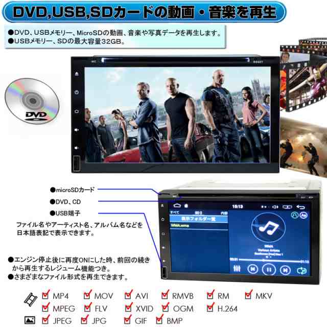 WOWAUTO ７インチAndroid DVDプレイヤー+4x4フルセグチューナーセット 地デジCPRM対応 アンドロイドカーナビ DVD CD SD  USB Bluetooth WI｜au PAY マーケット