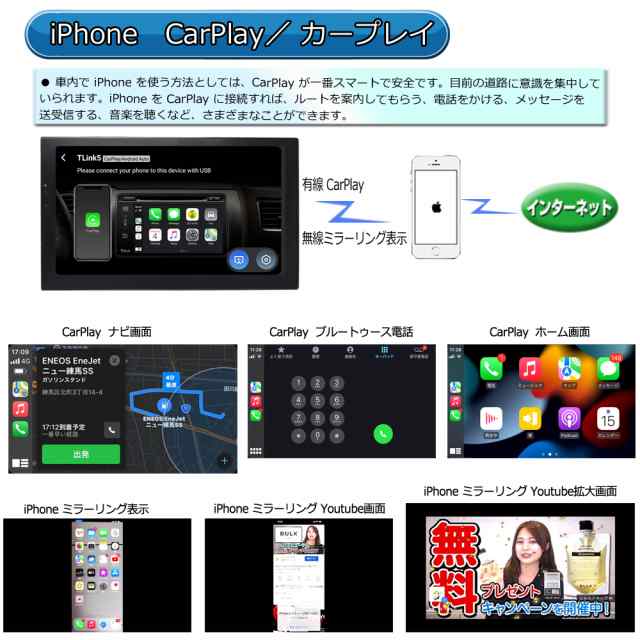 【外部入力有り】9インチ Carplay,Android autoタッチパネル