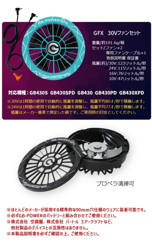 2026年 新型 長信ジャパン GB-POWER 30V バッテリー ＆ ファン セット 15ヶ月保証 空調 作業服 GB430 + GFX 急速充電器・ファンケーブル付 SET-GB430-GFX ファン付き作業着