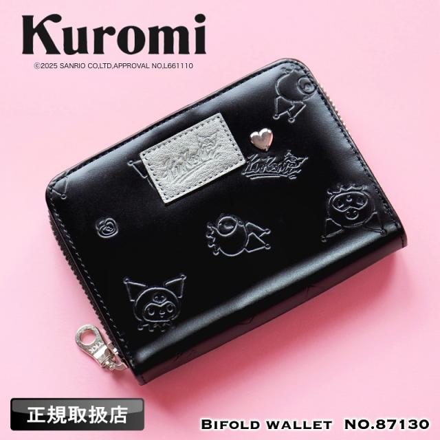【商品レビュー記入で+5%】KUROMI クロミ 二つ折り財布 財布 ラウンドファスナー ウォレット ハーフウォレット 折財布 二つ折り 革財布 札入れ 小銭入れ かわいい 女の子 女性 レディース 人気 キャラクター サンリオキャラクター 本革 牛革 レザー 革小物 正規取扱店 87130