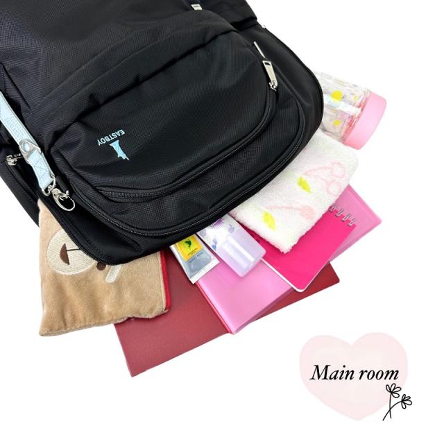 【商品レビューで+5%】イーストボーイ リュック リュックサック レディース 女子 大容量 32L 32リットル プランタン 女子高生 高校生 中学 EASTBOY  デイパック バックパック 撥水 抗菌 かわいい おしゃれ 学生  通学 スクール デイリー A4 B4 部活 チャーム 黒 正規品 EBA101_11