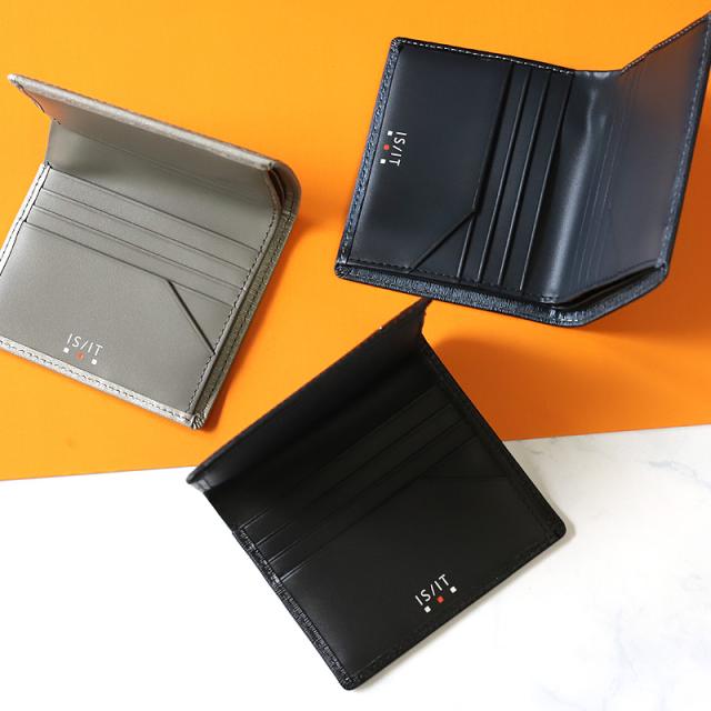 【商品レビューで+5%】イズイット 財布 二つ折り メンズ ブランド 本革 二つ折り財布 IS/IT ポリマー小物 989604 小銭入れなし 純札 札入れ ハーフウォレット 折財布 薄マチ 軽量 牛革 革 レザー オシャレ 人気 さいふ サイフ ウォレット 革小物 正規品 正規販売店 