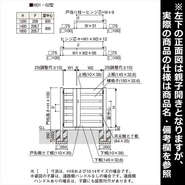 形材門扉 YKKap ルシアス門扉W01型 両開き 門柱仕様 09-14 内開き仕様