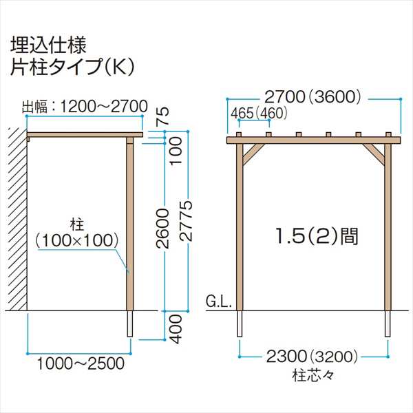タカショー エバーエコウッド パーゴラ 埋込仕様 片柱タイプ（K） 1.5間×8尺 の通販はau PAY マーケット - キロWowma!店