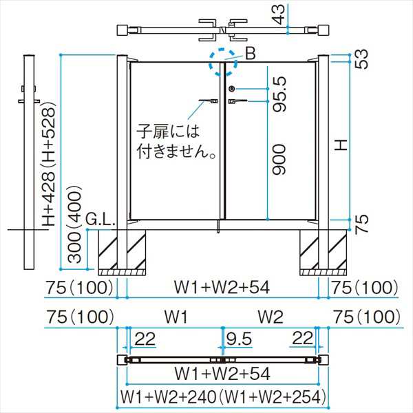 タカショー エバーアートボード門扉 フラット（親子開き） W04 W09×H14 右勝手（R） - 1