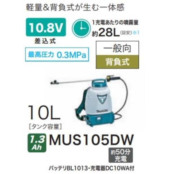 マキタ makita 充電式噴霧器 MUS103DSH バッテリー 充電器つき 噴霧器 充電式 背負い