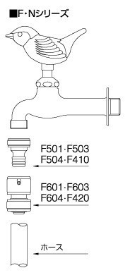 ニッコー 飾り蛇口 F・N・Ｈシリーズ用ホースアダプター Ｆ503 『水栓