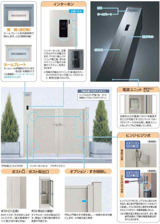 YKKAP ルシアス機能門柱A01型（独立仕様） 電源ユニット付 アクセントパネルなし ＊表札はネームシールとの通販はau PAY マーケット  キロWowma!店 au PAY マーケット－通販サイト