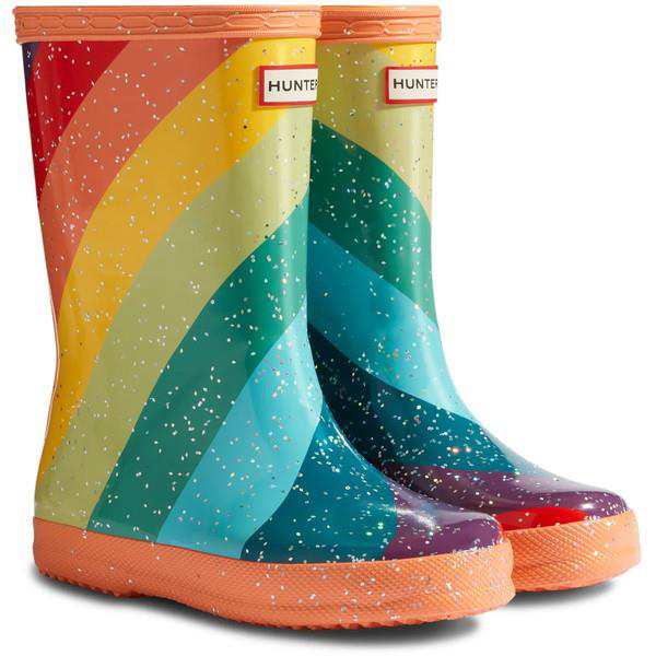 長靴 LITTLE KIDS FIRST CLASSIC DIAGONAL STRIPE GIANT GLITTER BOOT OPTIMISTIC ORANGE