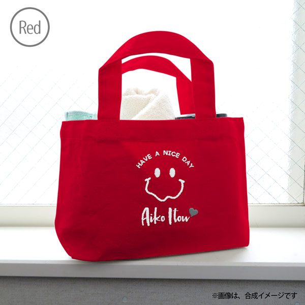 トートバッグ 小 スマイルマーク にこちゃんマーク 名入れ 刺繍 記念品