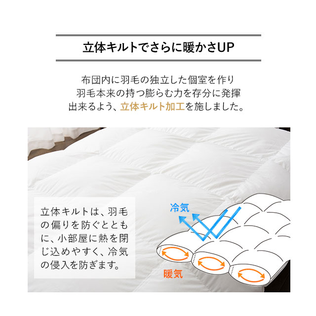 日本製 羽毛布団 キング ロイヤルゴールドラベル 非圧縮 収納ケース付き ループ付き 新合繊 軽量 掛け布団 羽毛ふとん 国産 羽毛 ホワイト 布団 ホワイトダックダウン 93％ あったか 北欧 春 夏 秋 冬 オールシーズン 白 新生活 ギフト 送料無料_10