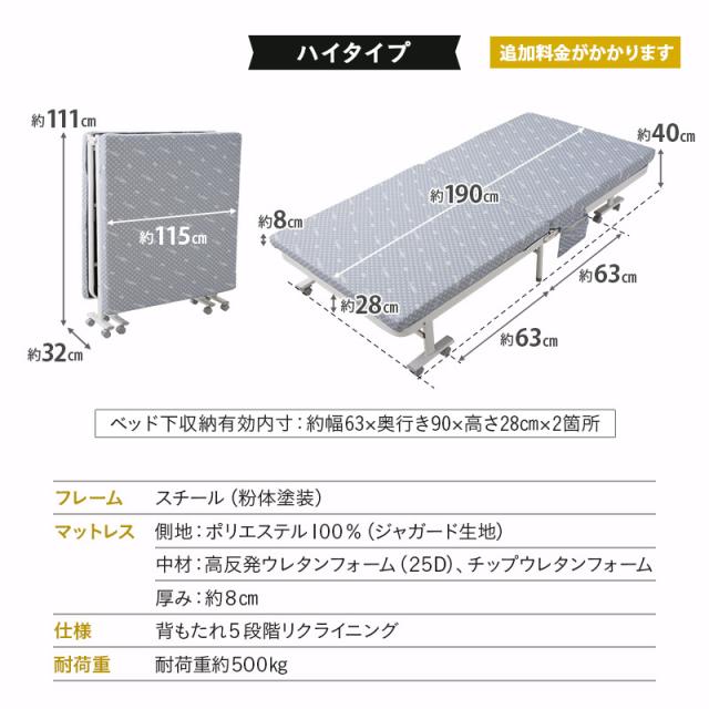 折りたたみベッド セミダブル 組立不要 完成品 マットレス付 キャスター付 サイドポケット付 リクライニング コンパクト 収納 介護施設 ホーム 折りたたみ 折り畳み 簡易 ロー ベッド ベット 高反発 マットレス 北欧 おしゃれ 一人暮らし ギフト 送料無料_17