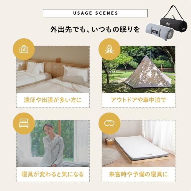 ポータブルマットレス ロールマットレス シングル プレミアム バッグ付き ロール式 オーバーレイ 高反発 ウレタン かため 腰痛 体圧分散 軽量 コンパクト 収納 ベッド 布団 ホテル 旅館 宿泊施設 キャンプ 車中泊 狭小住宅 子供 避難 来客用 ギフト 送料無料_3