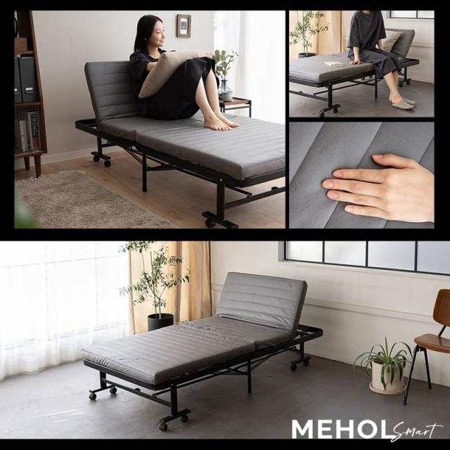 折りたたみベッド シングル スリムサイズ 組立不要 完成品 マットレス付 キャスター付 リクライニング ファブレザー スマート コンパクト 収納 介護施設 折りたたみ 折り畳み 簡易 ハイ ベッド ベット 高反発 マットレス 北欧 おしゃれ 一人暮らし 送料無料_1