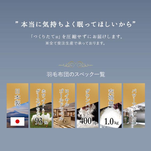 日本製 羽毛布団 シングル ロイヤルゴールドラベル 非圧縮 収納ケース付き ループ付き ハイブリッド 新合繊 軽量 掛け布団 羽毛ふとん 国産 羽毛 ホワイト 布団 ホワイトグースダウン 93％ あったか 北欧 春 夏 秋 冬 オールシーズン 白 新生活 送料無料_2