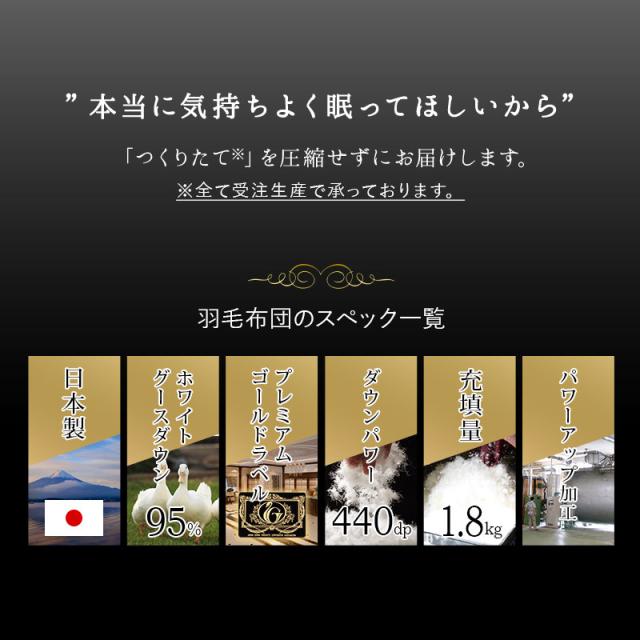 日本製 羽毛布団 キング プレミアムゴールドラベル 非圧縮 収納ケース付き ループ付き ハイブリッド 新合繊 軽量 掛け布団 羽毛ふとん 国産 羽毛 ホワイト 布団 ホワイトグースダウン 95％ あったか 北欧 春 夏 秋 冬 オールシーズン 白 新生活 送料無料