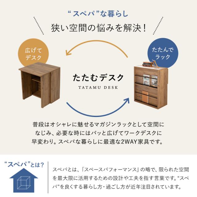 折りたたみ デスク テーブル 机 幅60cm ワゴン コンパクト 省スペース たたむデスク PCデスク パソコンデスク マガジンラック 本棚 折りたたみデスク キッズデスク 学習デスク 学習机 勉強机 作業台 作業スペース キッチン 在宅 リモート PC 北欧 送料無料_5