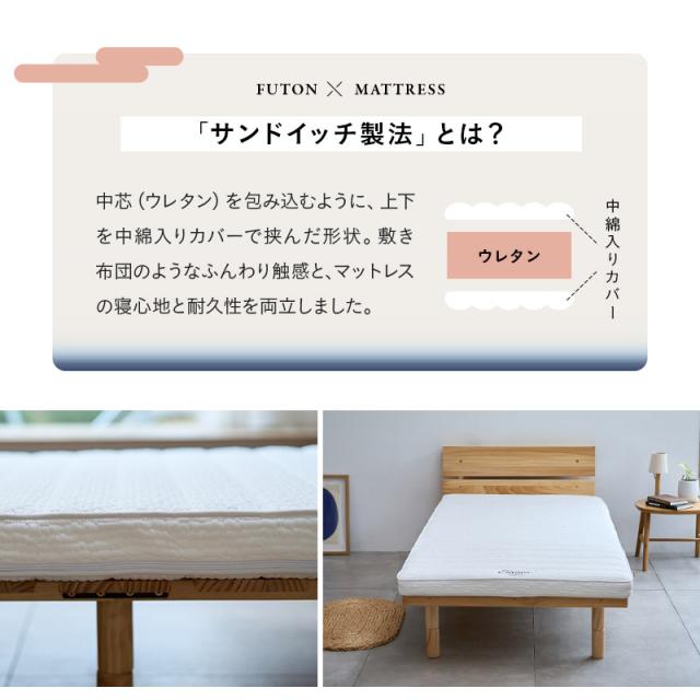 布団マットレス セミシングル シングル ダブル クイーン キング 日本製 収納バンド付き マットレス 敷き布団 極厚 丸巻き 高反発 ウレタン 耐久性 洗える 軽量 コンパクト 省スペース 折りたたみ FUTON 布団 ふとん ベッド 来客用 ホワイト 白 FUJI 送料無料_3