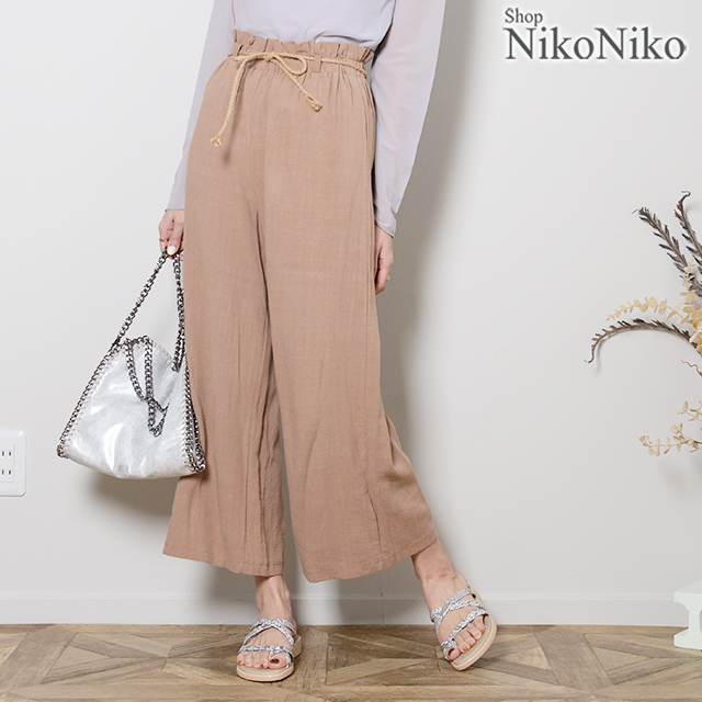 春新作 麻紐ベルト付きリネンパンツ Ma 即納 ボトムス パンツ 麻 紐 リネン ワイドパンツ ワイド リラックス シンプル レディースの通販はau Pay マーケット ショップにこにこ