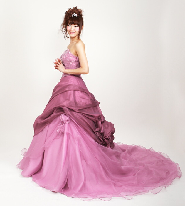 カラードレス レンタル 7号 9号 プリンセスライン ワイン お色直し