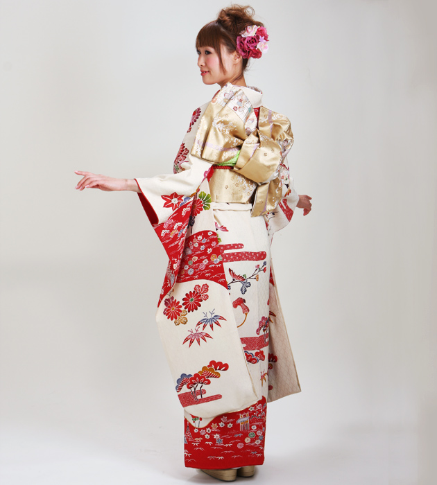 振袖 2月〜12月使用 振袖 レンタル 白色 紅型・御所車 NT-S32 送料無料