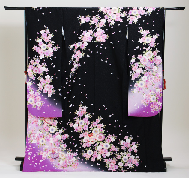 成人式 1月使用 振袖 レンタル 黒・ピンク色 桜づくし・まり NT-227-sei 送料無料 成人式 1月使用 振袖 レンタル 黒・ピンク色 桜づくし・まり NT-227