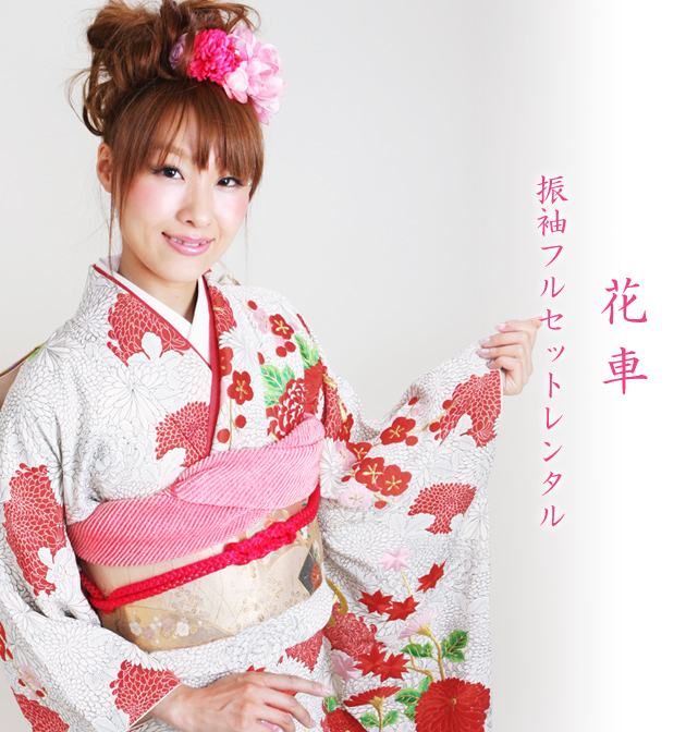 成人式 1月使用 振袖 レンタル 白グレー色 花車 NT-30-sei 送料無料