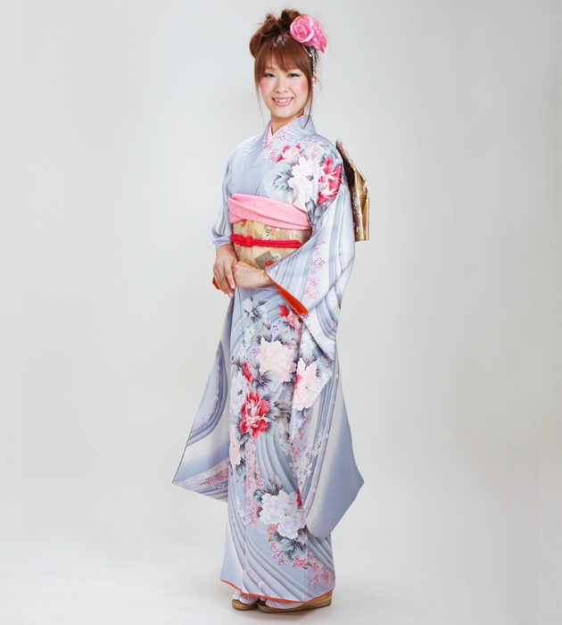 成人式 1月使用 振袖 レンタル グレー色 流水に牡丹 NT-83-sei 送料無料 成人式 1月使用 振袖 レンタル グレー色 流水に牡丹 NT-83-sei 送料