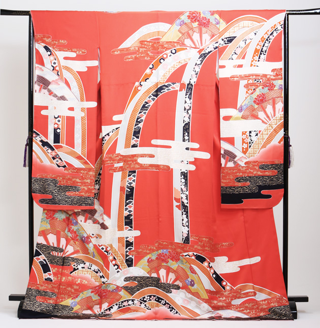 振袖 2月〜12月使用 振袖 レンタル レンガ色 熨斗扇面 NT-93 送料無料 振袖 2月〜12月使用 振袖 レンタル レンガ色 熨斗扇面 NT-93 送料無料