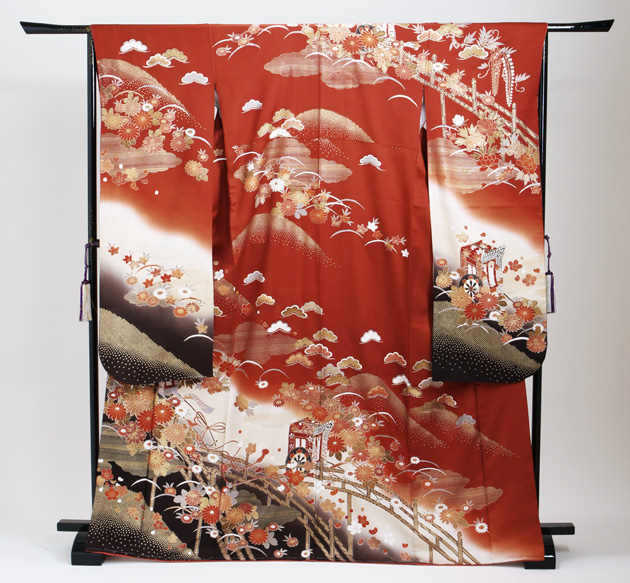 成人式 1月使用 振袖 レンタル レンガ色 四季花に御所車 NT-150-sei