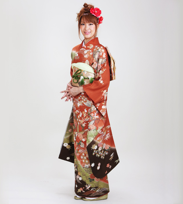 成人式 1月使用 振袖 レンタル カーキレンガ色 四季花に蝶 NT-121-sei 送料無料 成人式 1月使用 振袖 レンタル カーキレンガ色 四季花に蝶 NT-121-sei